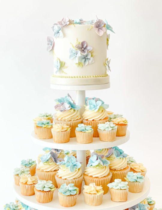 Sugar Hydrangea Cupcake Tower