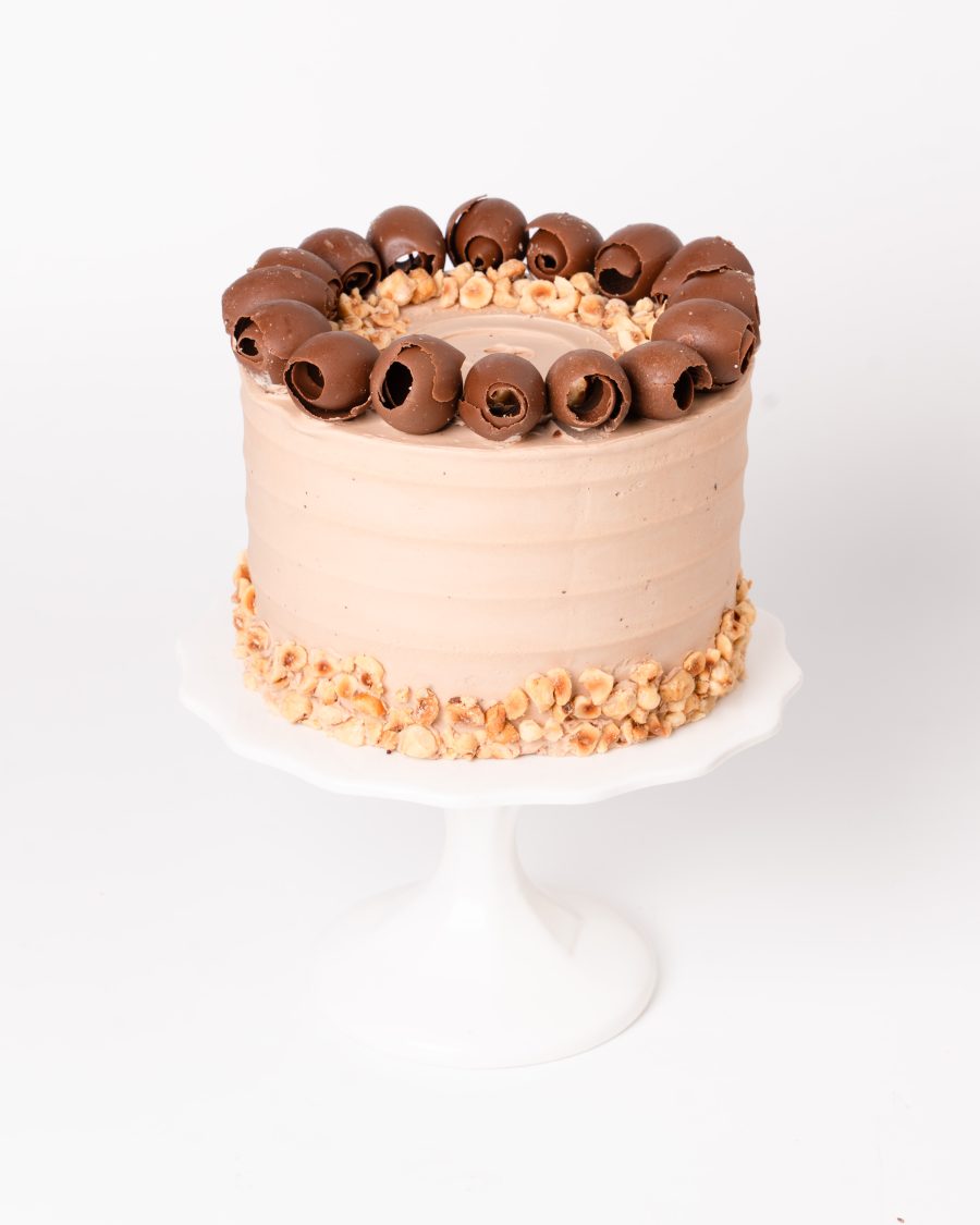 Chocolate Hazelnut Cake Moist layers of chocolate cake filled with hazelnut chocolate ganache made from imported Italian Gianduja.