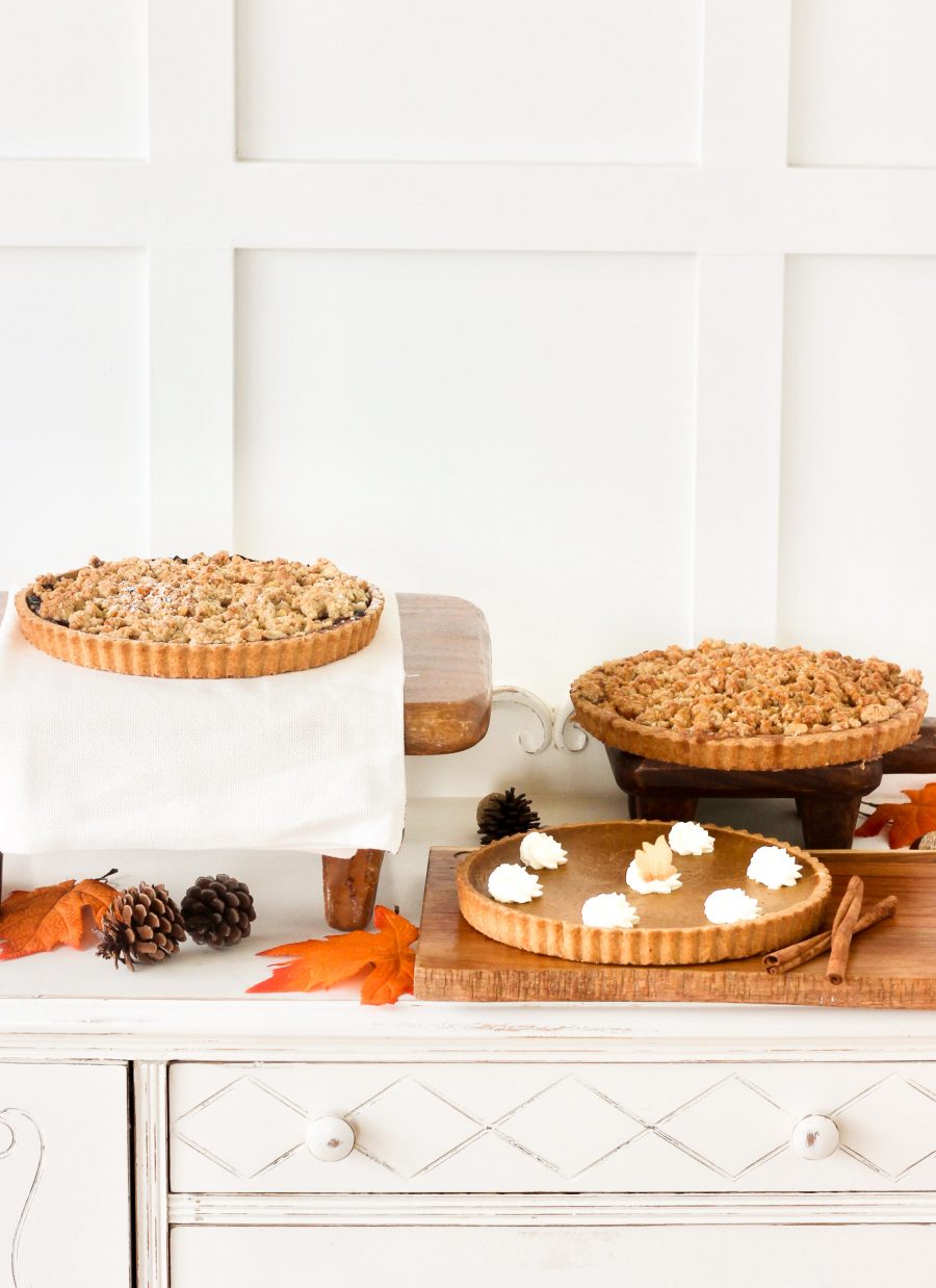 Pumpkin Pie and Blueberry Crumble Thanksgiving dessert duo, featuring rich pumpkin and balanced blueberry flavours, perfect for holiday celebrations and family gatherings